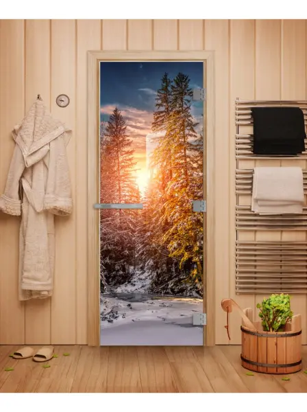 Дверь для сауны DoorWood Эталон, с фотопечатью 700 х 1900 мм, без порога, коробка осина