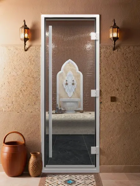 Прозрачная стеклянная дверь DoorWood Prestige для хамама, 700 мм х 1900 мм, с коробкой