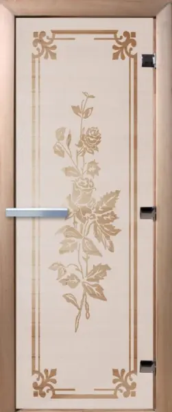 Дверь для сауны DoorWood Розы, 700мм х 1900мм, без порога, сатин, коробка ольха