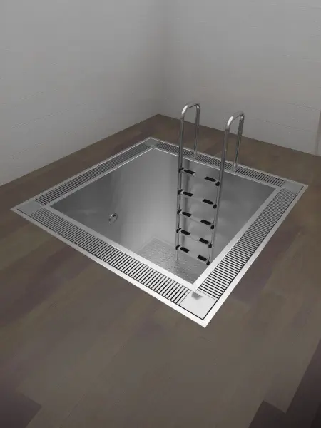 Купель квадратная KUP-KVP из нержавеющей стали AISI-316L  Д=1,38 Ш=1,38 В=1,4 (переливная)