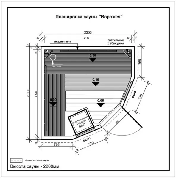 Сауна ИТС Ворожея, 2300x2300x2200 мм, липа, 73057