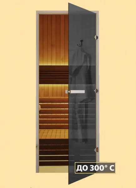 Дверь для сауны DoorWood Графит, 70х190 см, без порога, стеклянное полотно серое, коробка ольха