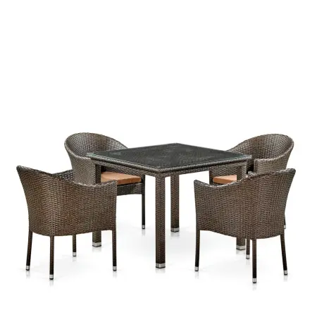 Мебель для лаунж зоны из искусственного ротанга T257A/Y350A-W53 Brown - квадратный стол и 4 кресла коричневого цвета